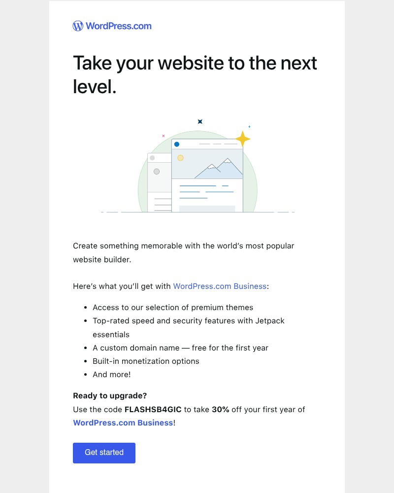 Screenshot of email sent to a WordPress Registered user