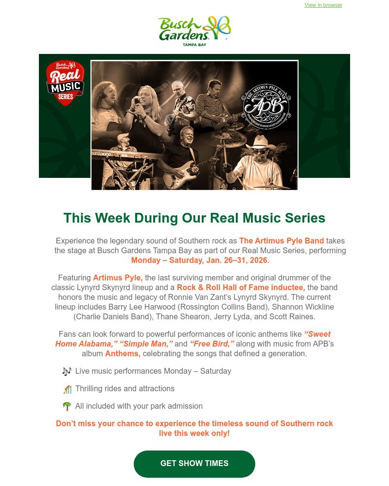 Screenshot of email sent to a Busch Gardens Newsletter subscriber
