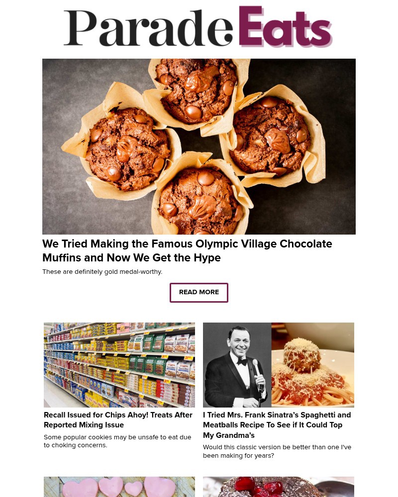 Screenshot of email sent to a Parade Newsletter subscriber