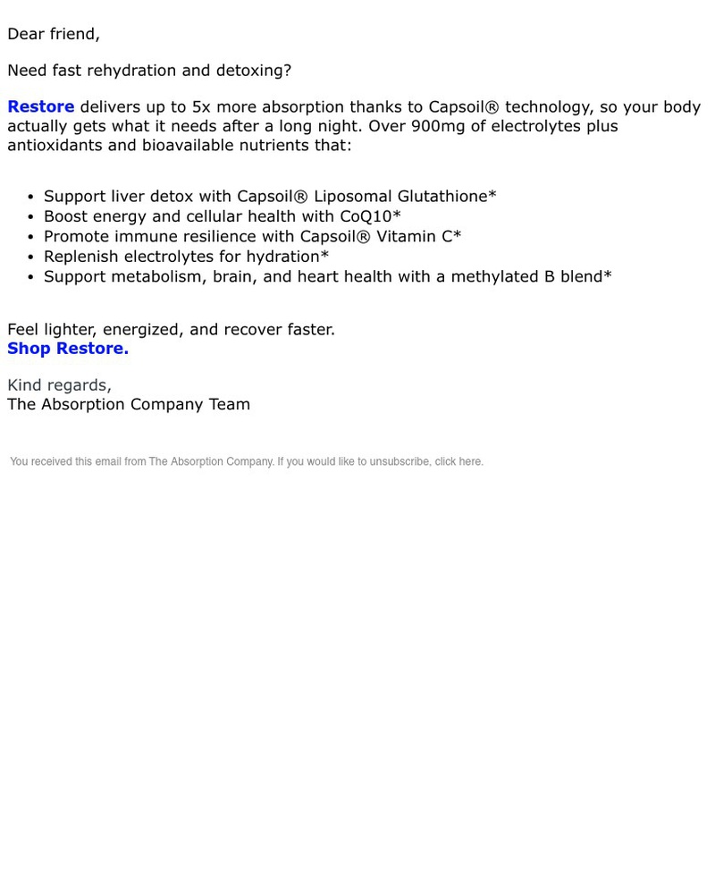 Screenshot of email sent to a The Absorption Company Newsletter subscriber