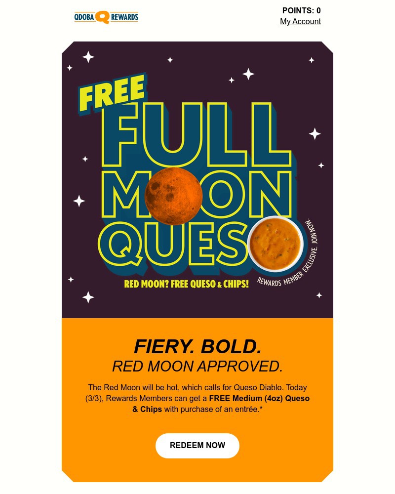 Screenshot of email sent to a Qdoba Registered user