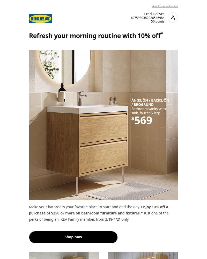 Screenshot of email sent to a Ikea Registered user