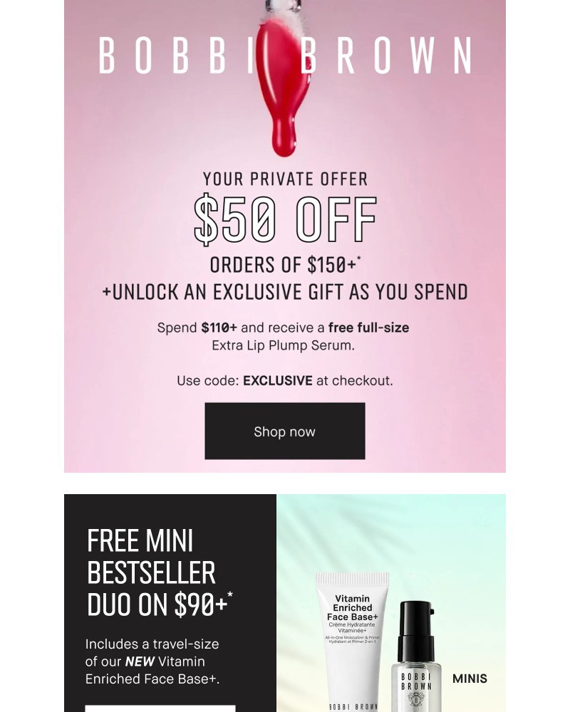Screenshot of email sent to a Bobbi Brown Newsletter subscriber