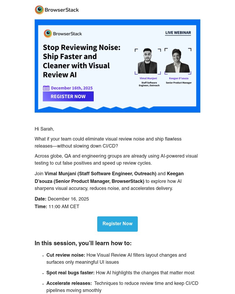 Screenshot of email sent to a BrowserStack Trial user