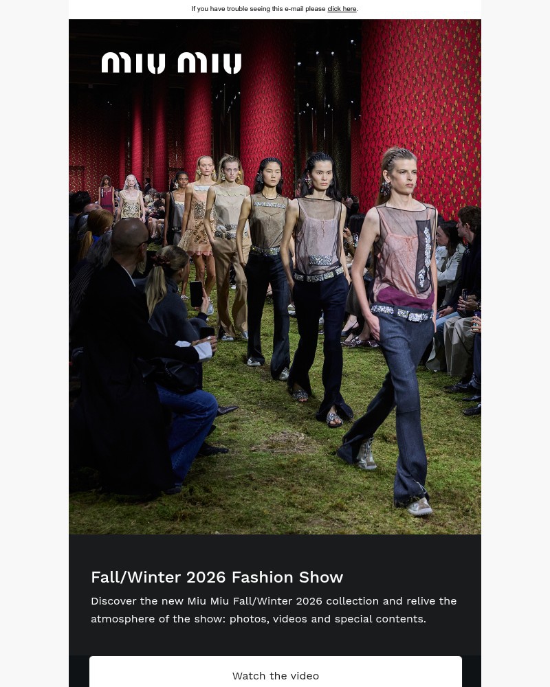 Screenshot of email sent to a Miu Miu Newsletter subscriber