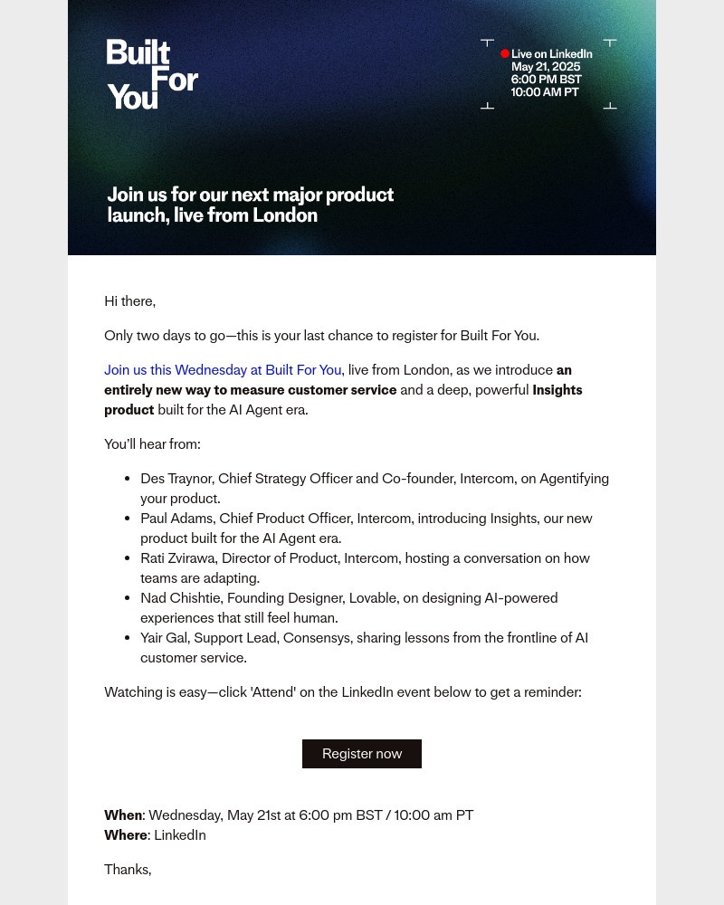 Screenshot of email with subject /media/emails/reminder-dont-miss-our-major-product-launch-on-wednesday-live-from-london-9626e7-_cbdYthH.jpg