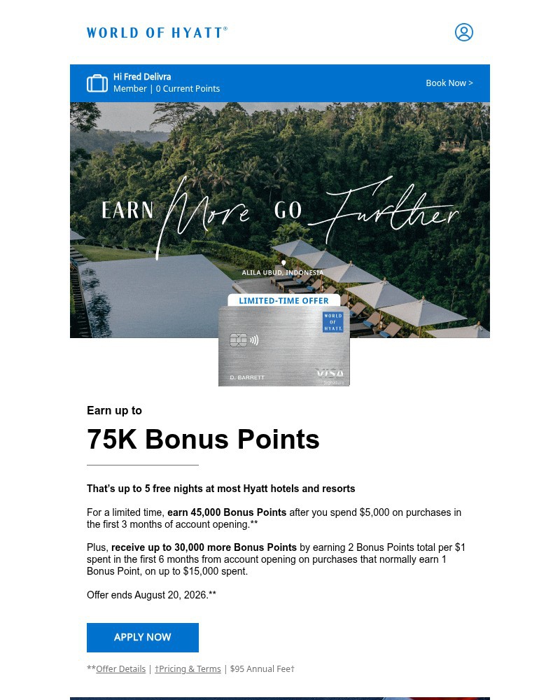 Screenshot of email sent to a Hyatt Hotels and Resorts Registered user