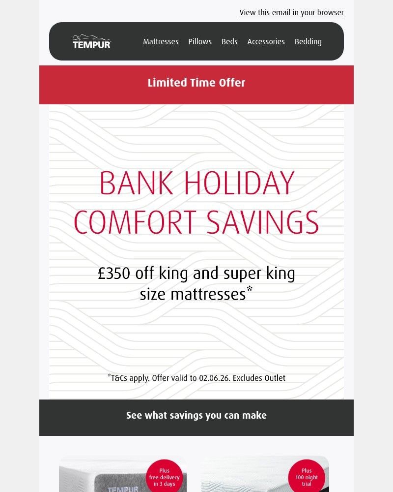 Screenshot of email sent to a Tempur Newsletter subscriber