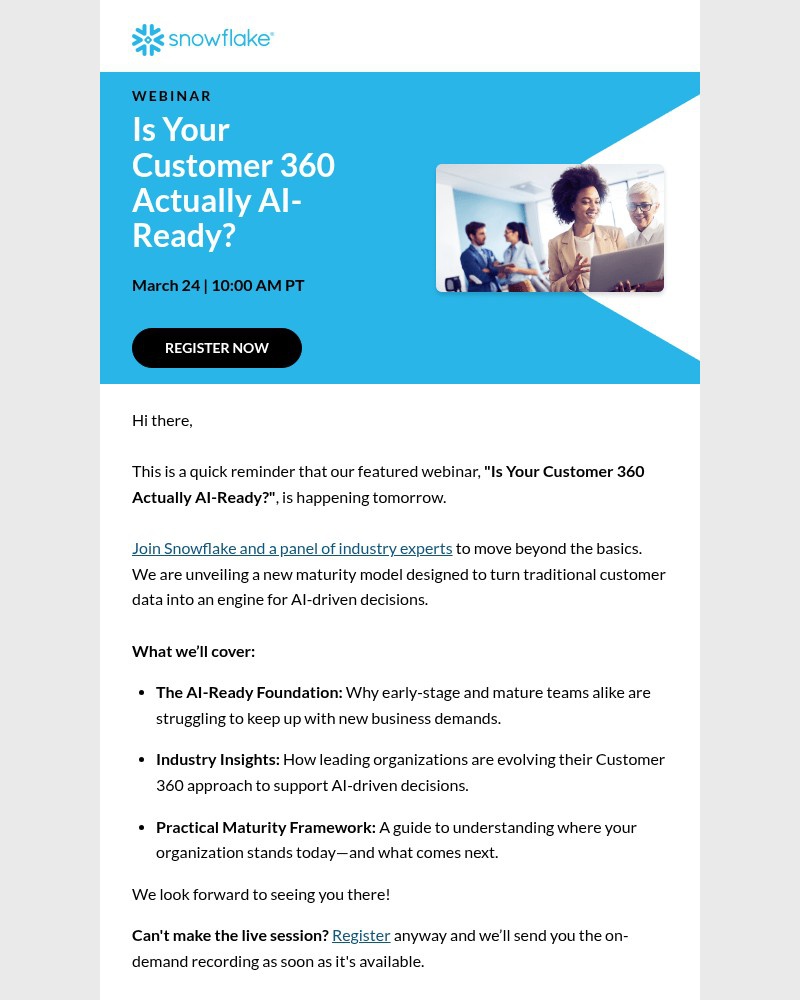 Screenshot of email sent to a Snowflake Newsletter subscriber