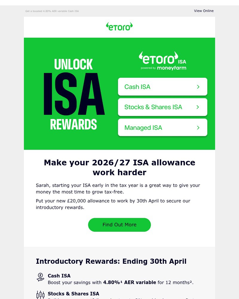 Screenshot of email sent to a eToro Registered user