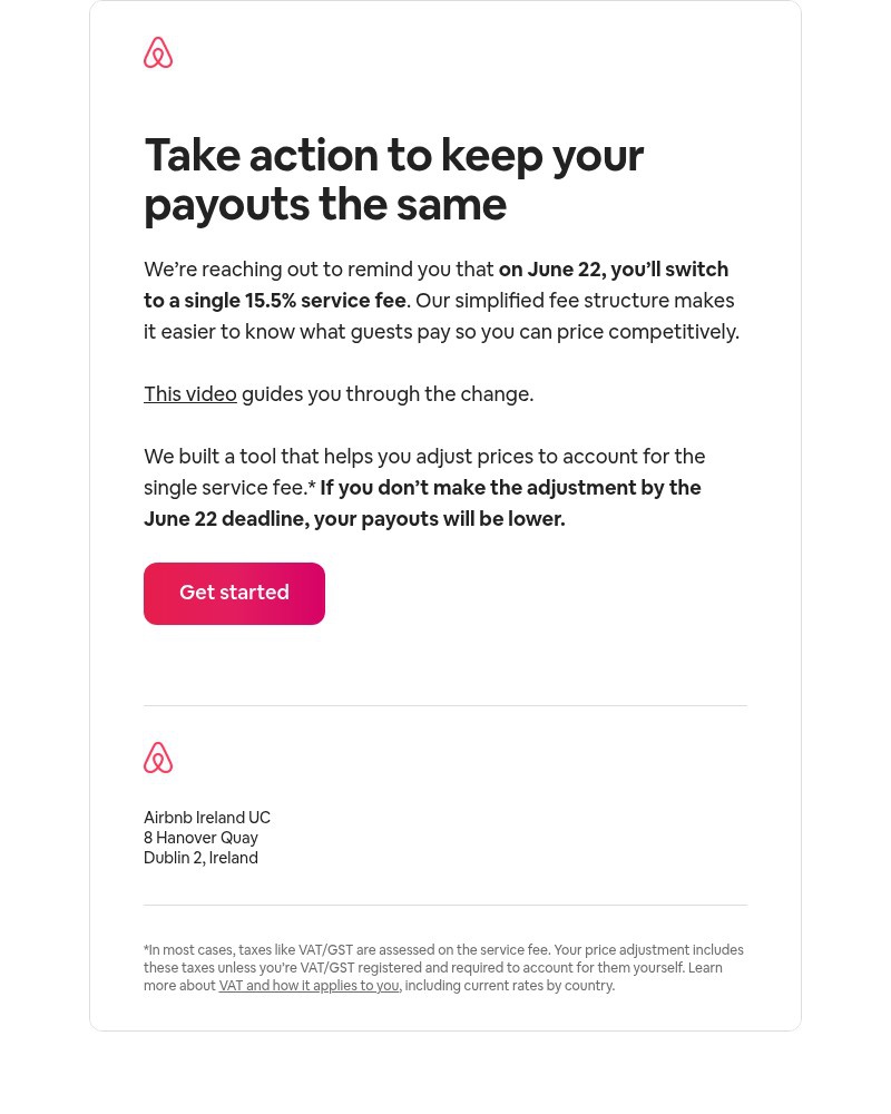 Screenshot of email sent to a Airbnb Registered user