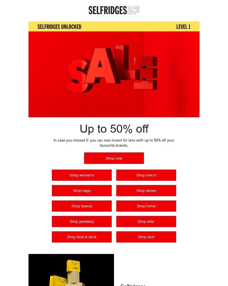 Screenshot of email sent to a Selfridges Newsletter subscriber