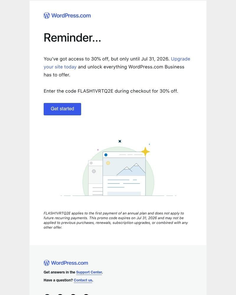 Screenshot of email sent to a WordPress Registered user