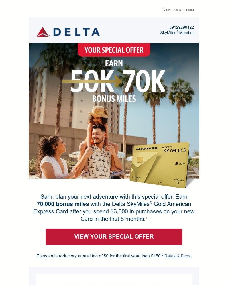 Screenshot of email sent to a Delta Registered user