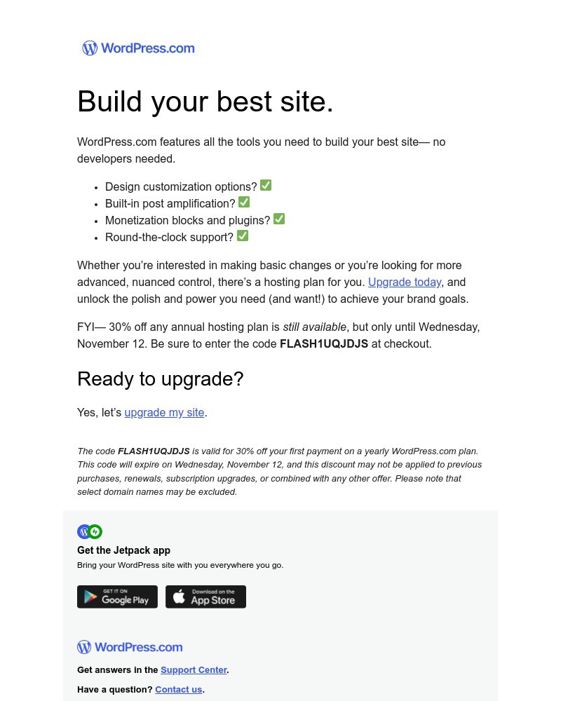 Screenshot of email sent to a WordPress Registered user