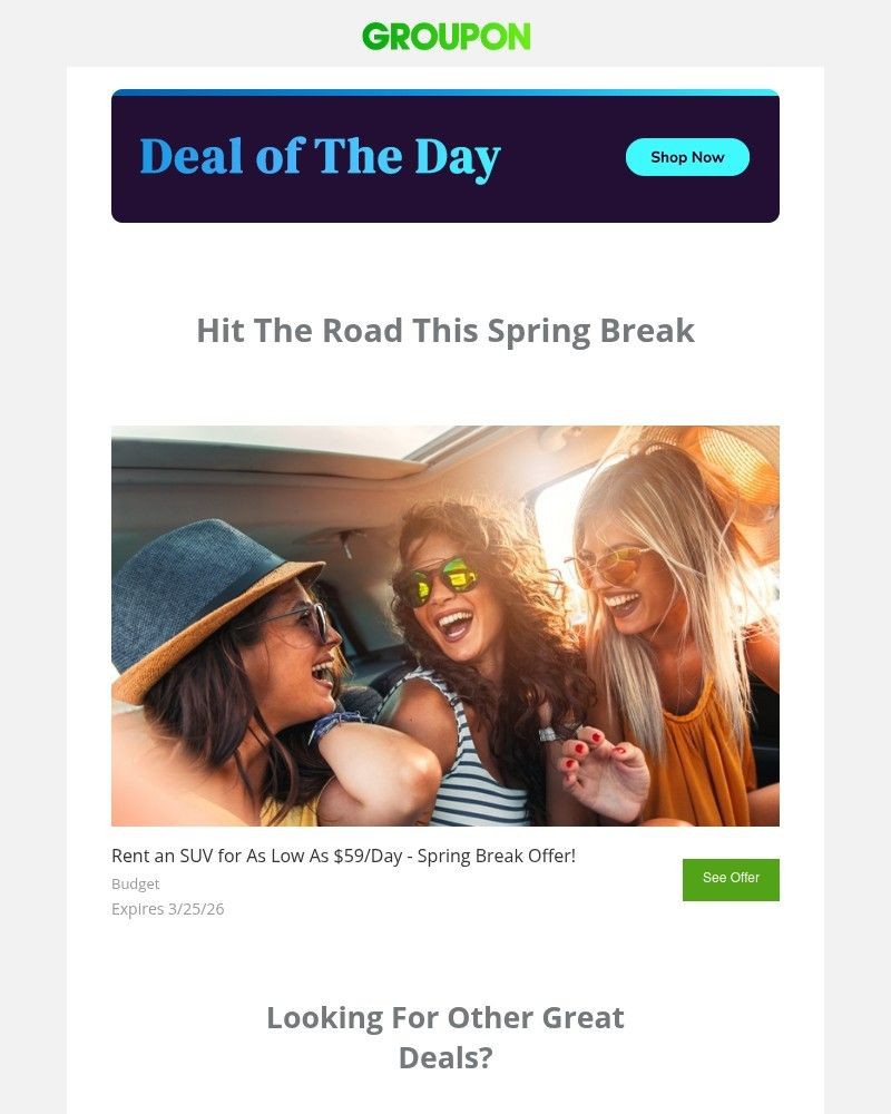 Screenshot of email sent to a Groupon Newsletter subscriber