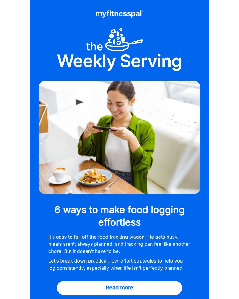 Screenshot of email sent to a MyFitnessPal Registered user