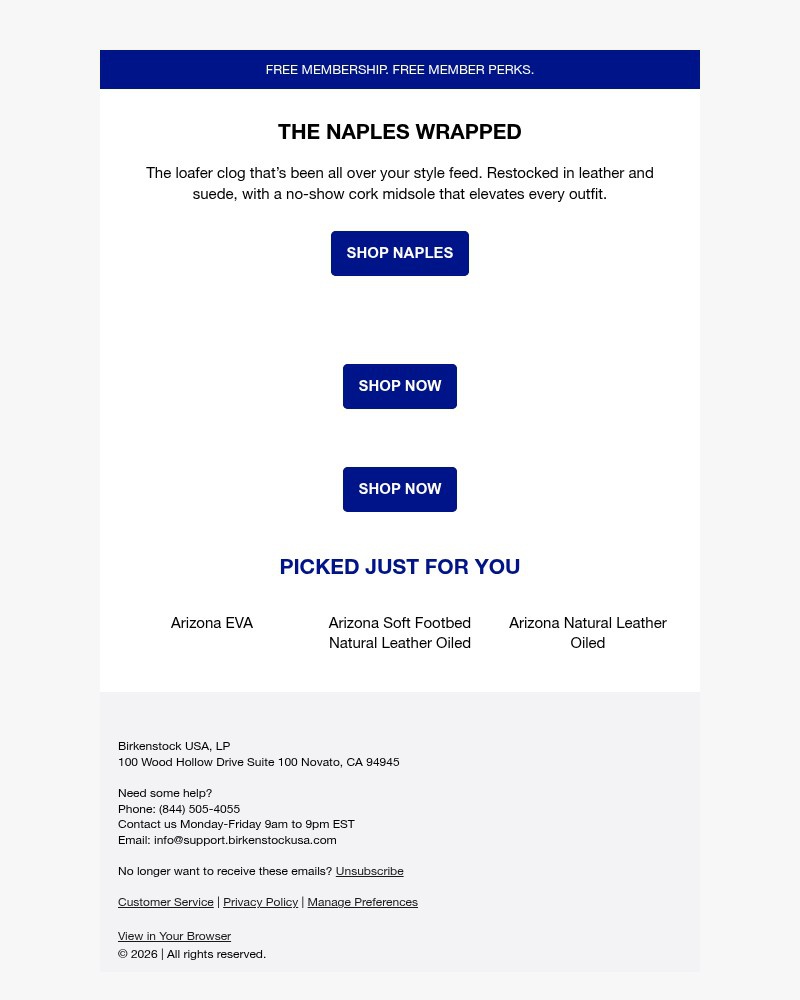 Screenshot of email sent to a Birkenstock Newsletter subscriber