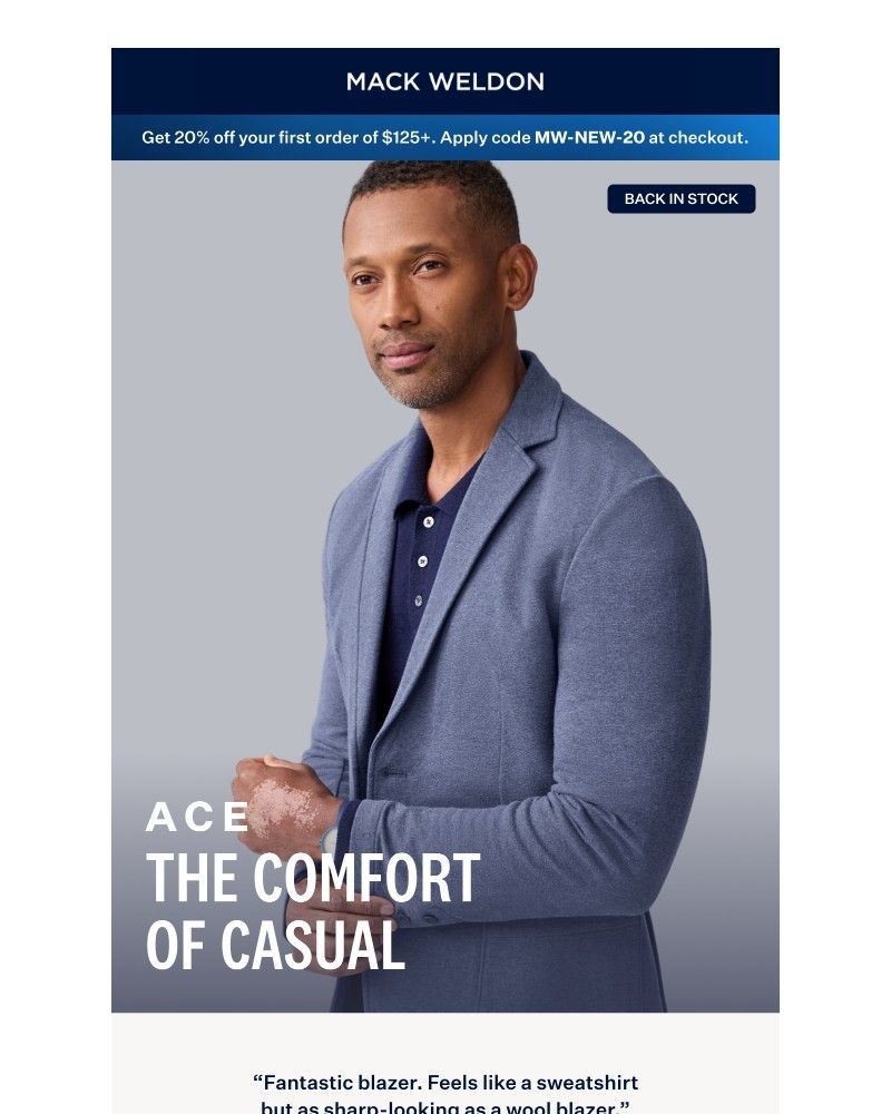 Screenshot of email sent to a Mack Weldon Newsletter subscriber