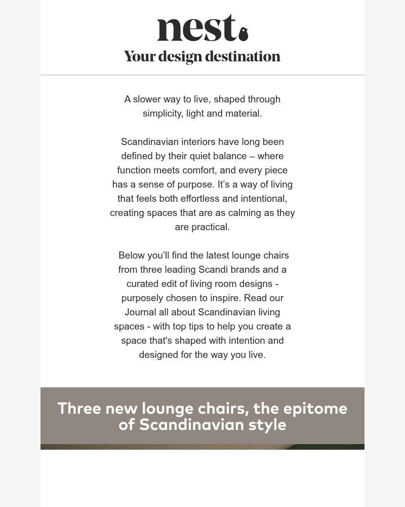 Screenshot of email sent to a Nest Furniture Cart abandoner