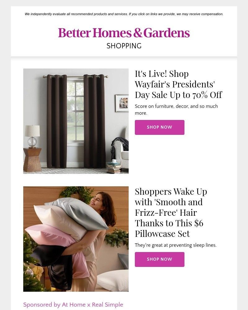 Screenshot of email sent to a Better Homes and Gardens Newsletter subscriber