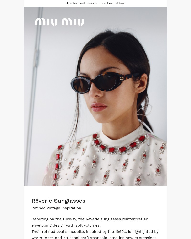 Screenshot of email sent to a Miu Miu Newsletter subscriber