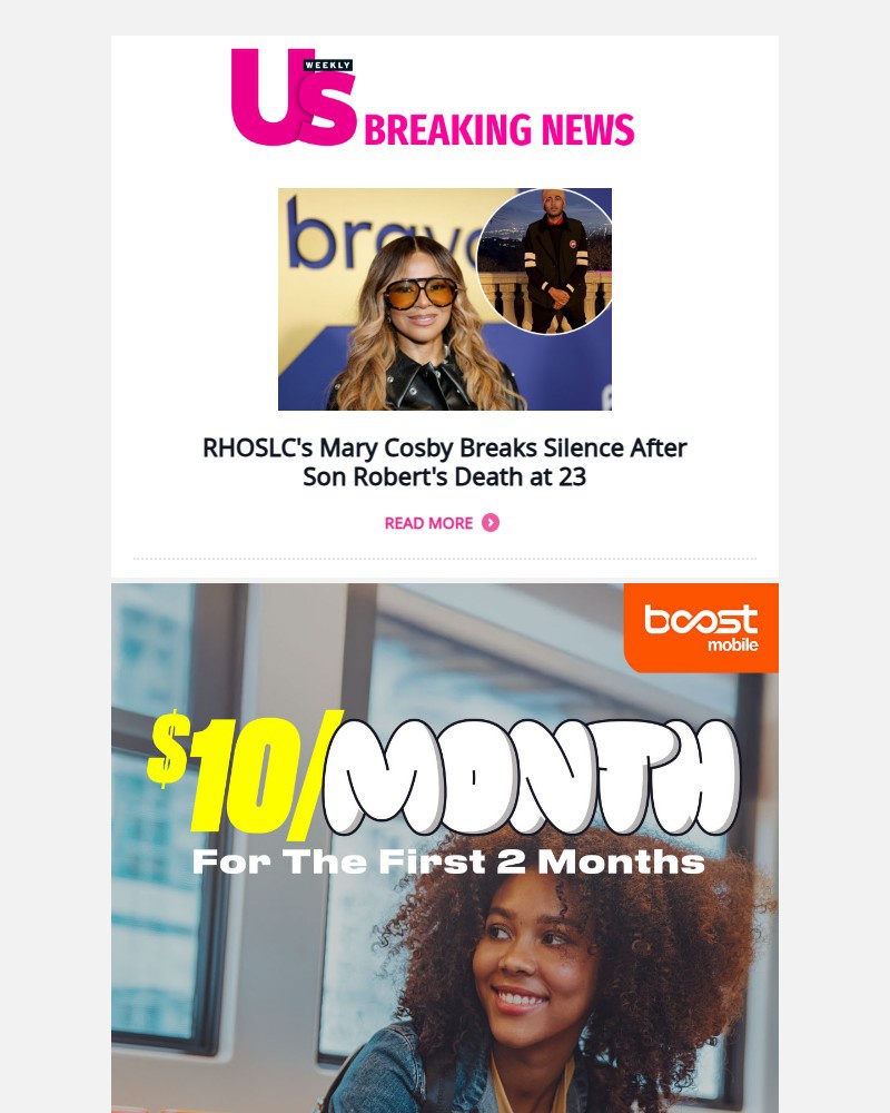 Screenshot of email sent to a Us Weekly Newsletter subscriber