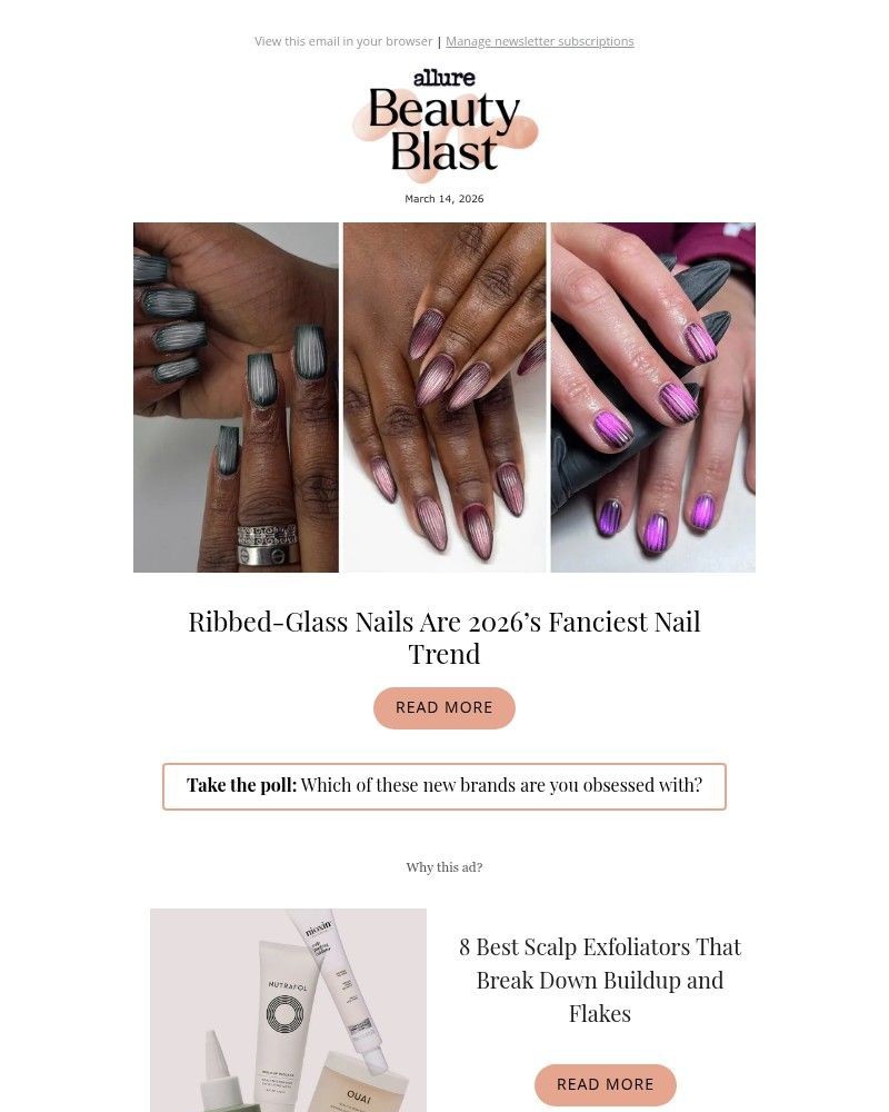 Screenshot of email sent to a allure Newsletter subscriber