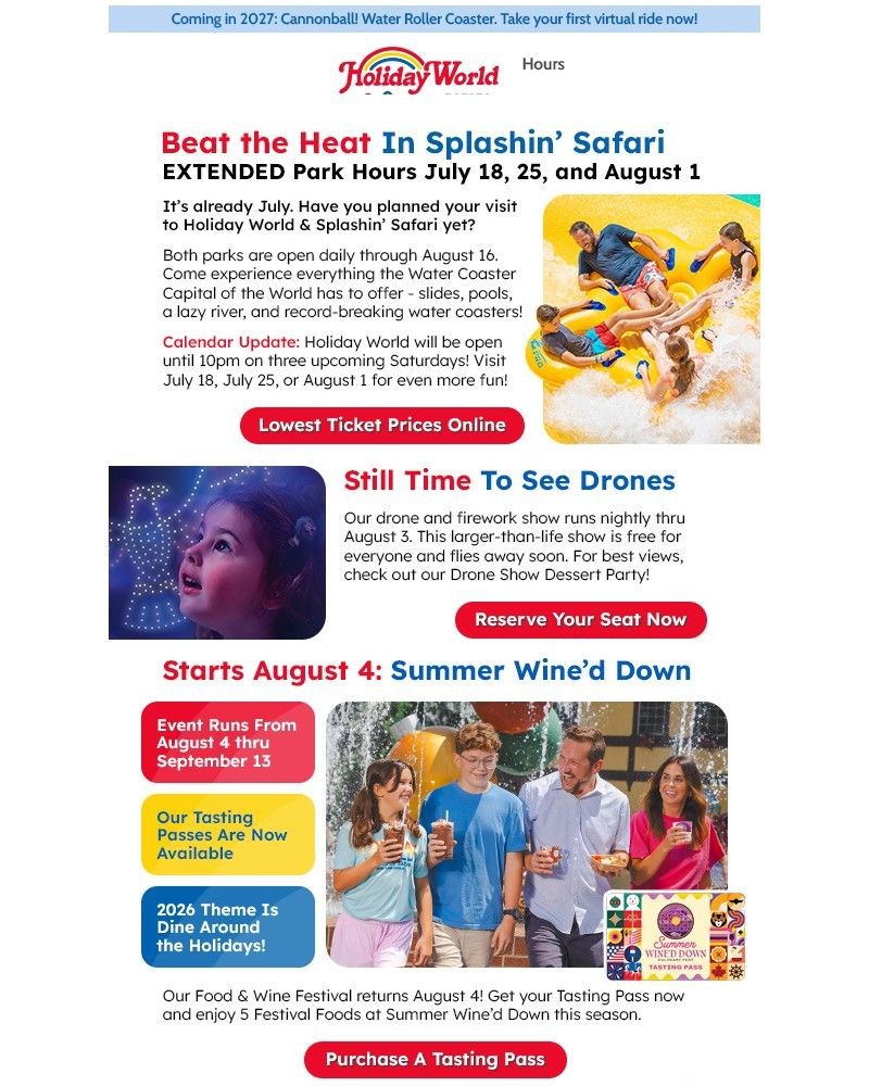 Screenshot of email sent to a Holiday World Newsletter subscriber