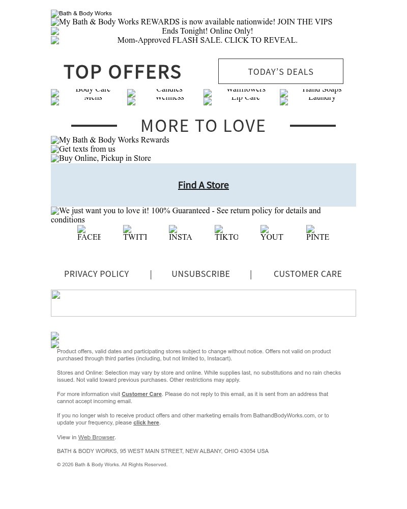 Screenshot of email sent to a Bath & Body Works Newsletter subscriber