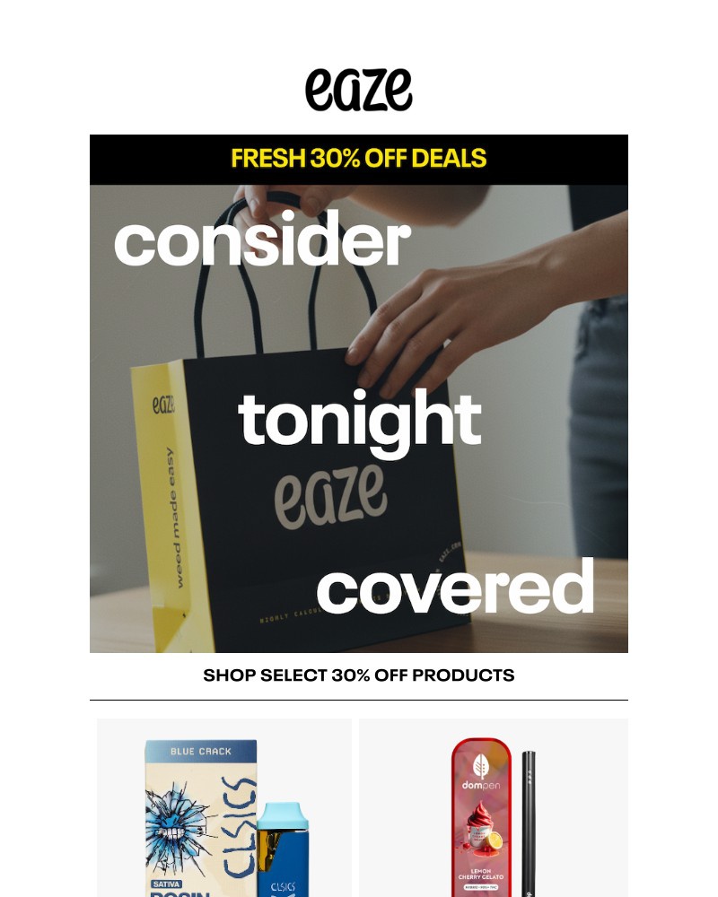 Screenshot of email sent to a Eaze Registered user