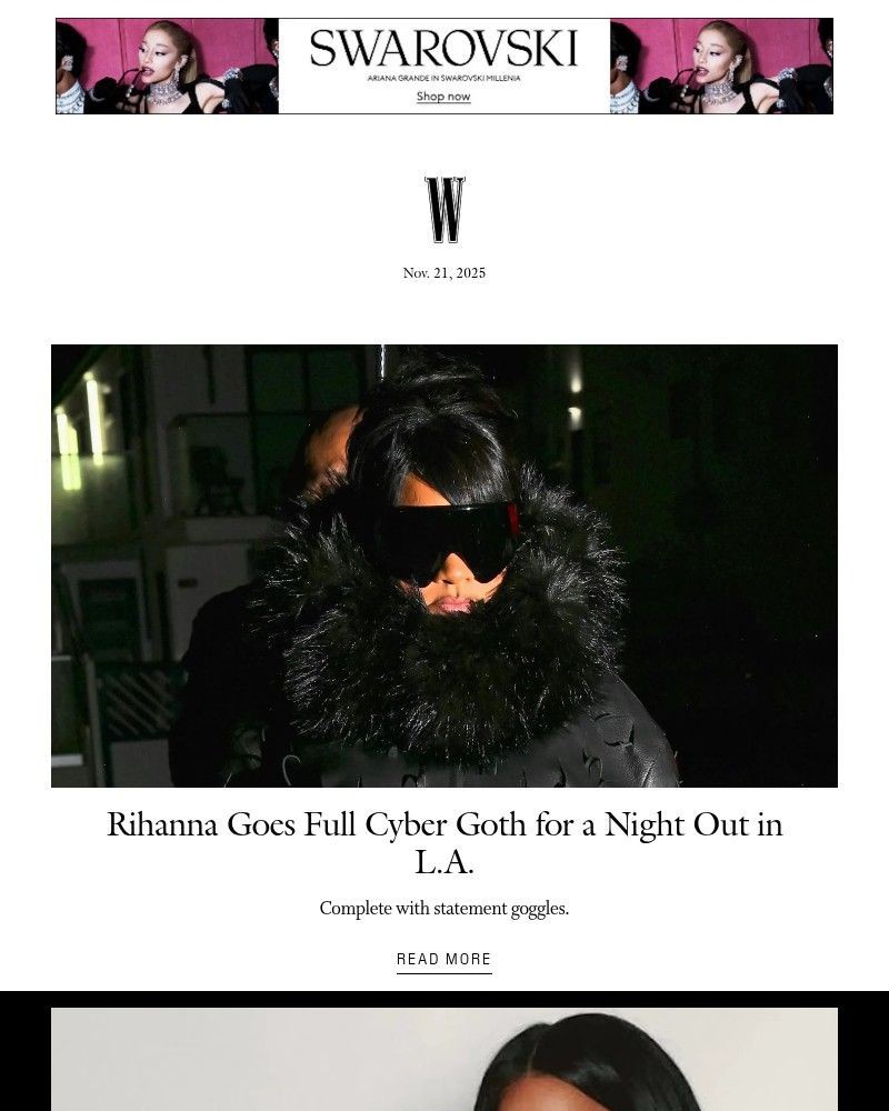 Screenshot of email sent to a W Newsletter subscriber