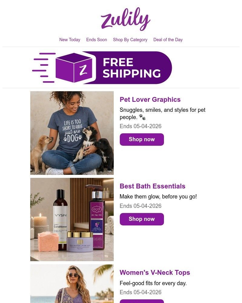 Screenshot of email sent to a Zulily Registered user
