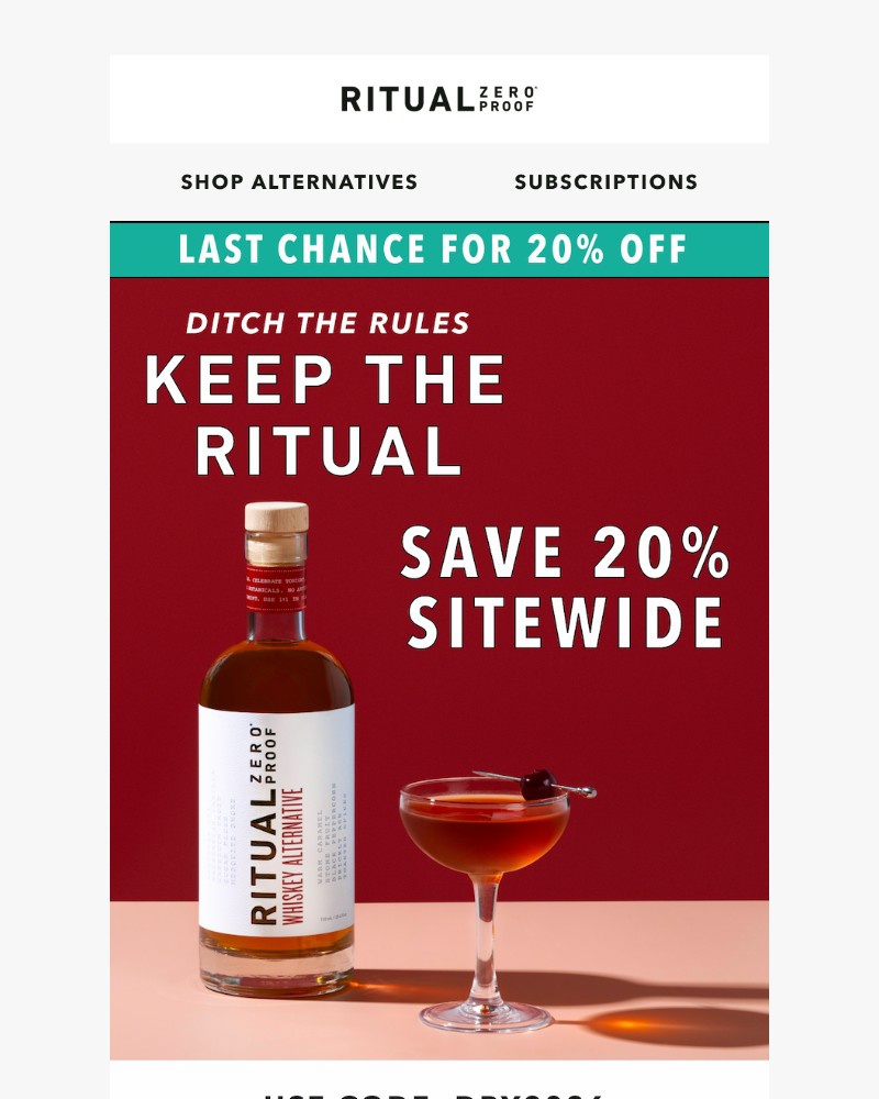 Screenshot of email sent to a Ritual Zero Proof Newsletter subscriber