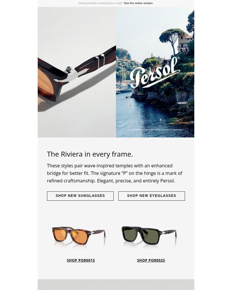 Screenshot of email sent to a Persol Newsletter subscriber