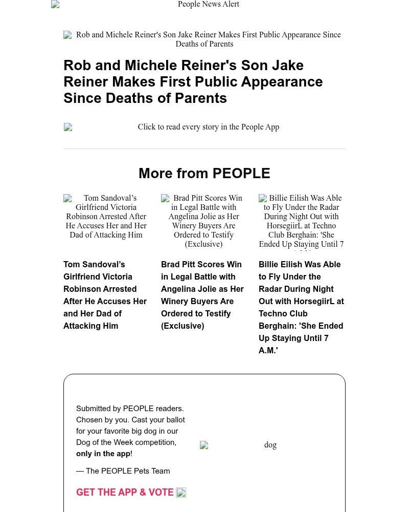 Screenshot of email sent to a People Newsletter subscriber