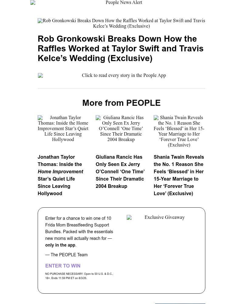 Screenshot of email sent to a People Newsletter subscriber