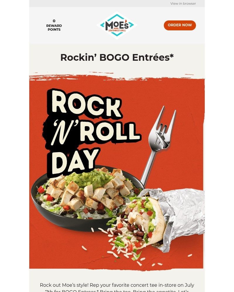 Screenshot of email sent to a Moe’s Southwest Grill Registered user