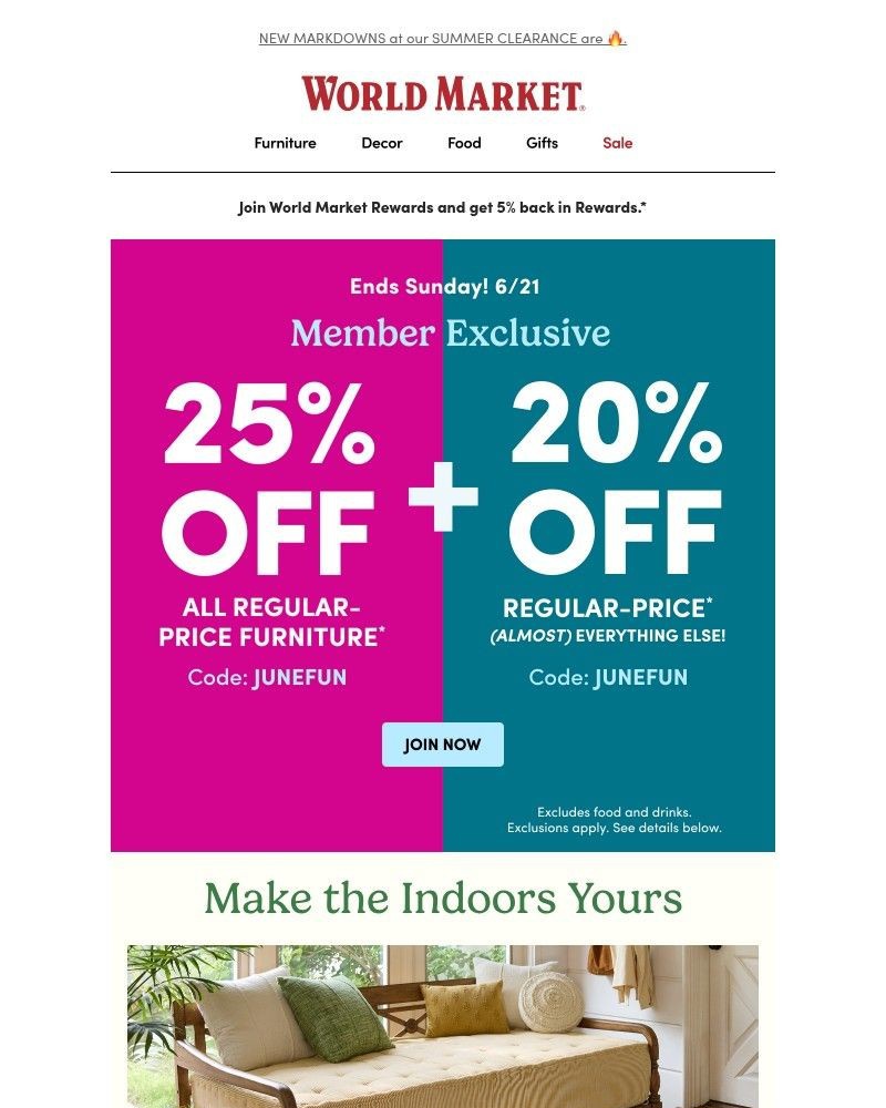 Screenshot of email sent to a World Market Cart abandoner