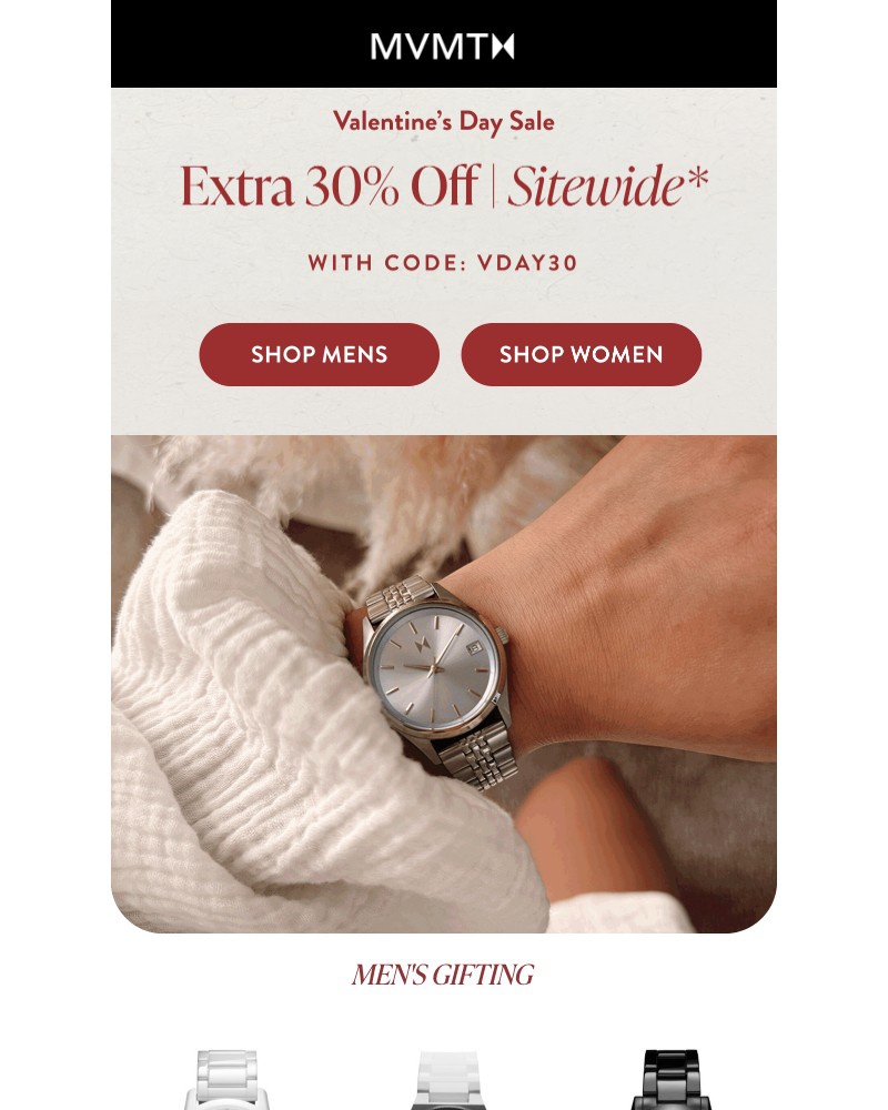 Screenshot of email sent to a MVMT Newsletter subscriber