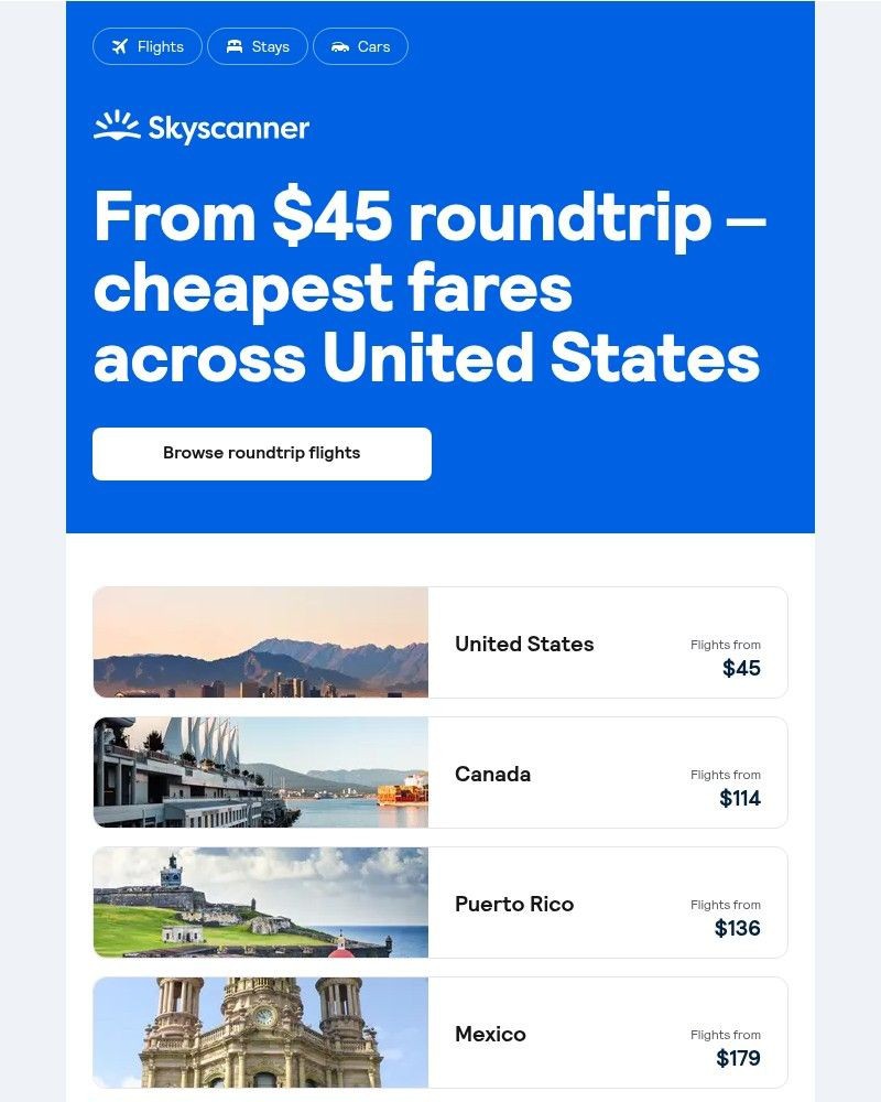 Screenshot of email sent to a Skyscanner Registered user