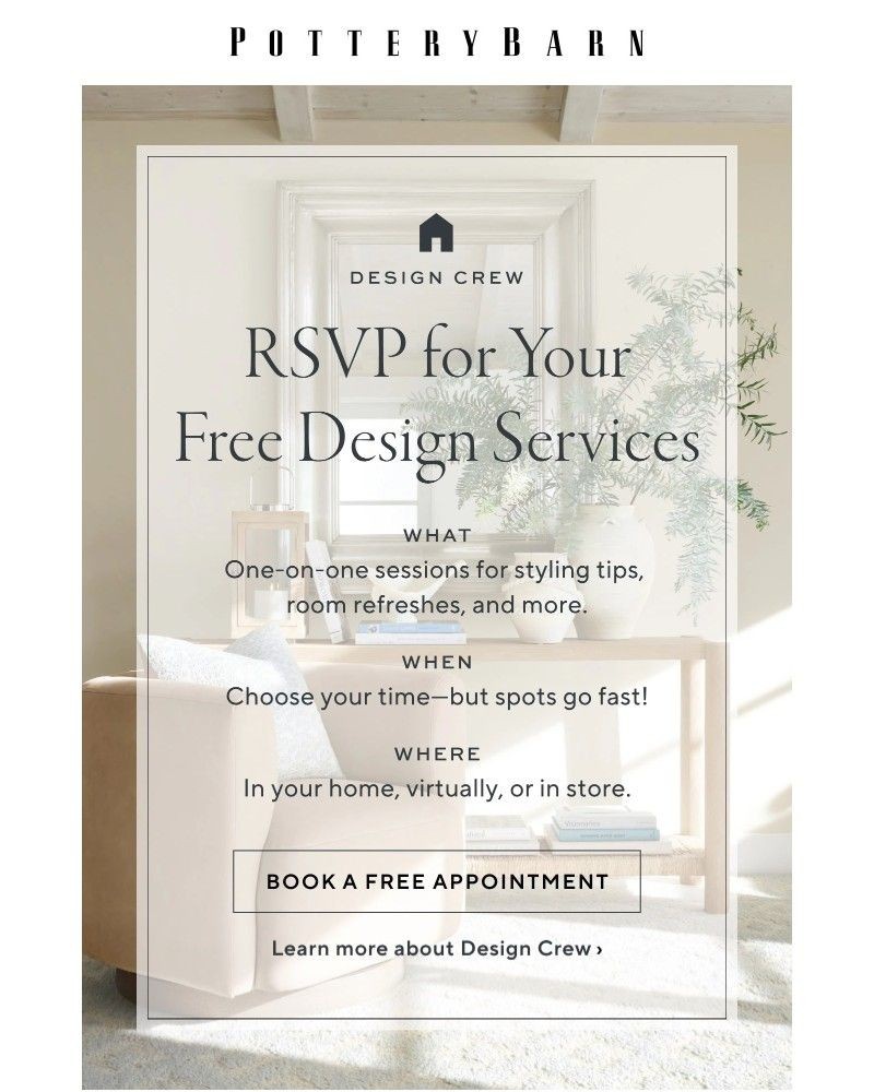 Screenshot of email sent to a Pottery Barn Newsletter subscriber