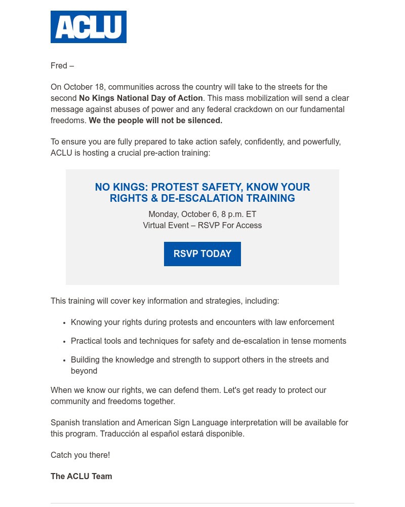 Screenshot of email with subject /media/emails/rsvp-no-kings-protest-safety-know-your-rights-de-escalation-training-985f97-cropp_9LrQ6dH.jpg