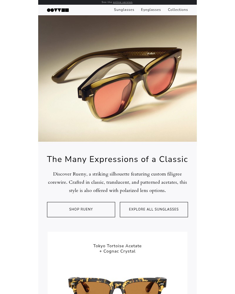 Screenshot of email sent to a Oliver Peoples Newsletter subscriber