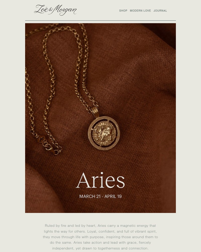 Screenshot of email sent to a Zoe & Morgan Newsletter subscriber