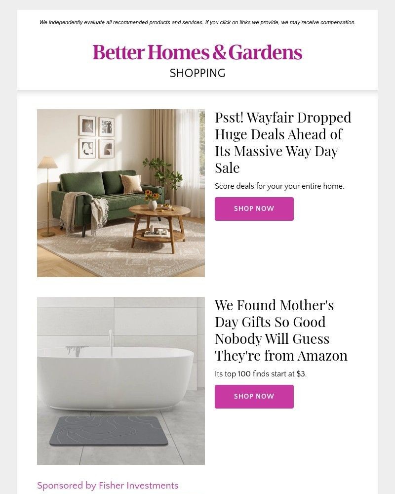 Screenshot of email sent to a Better Homes and Gardens Newsletter subscriber