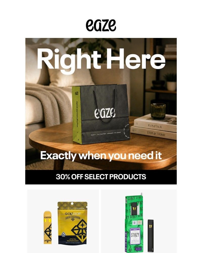 Screenshot of email sent to a Eaze Registered user