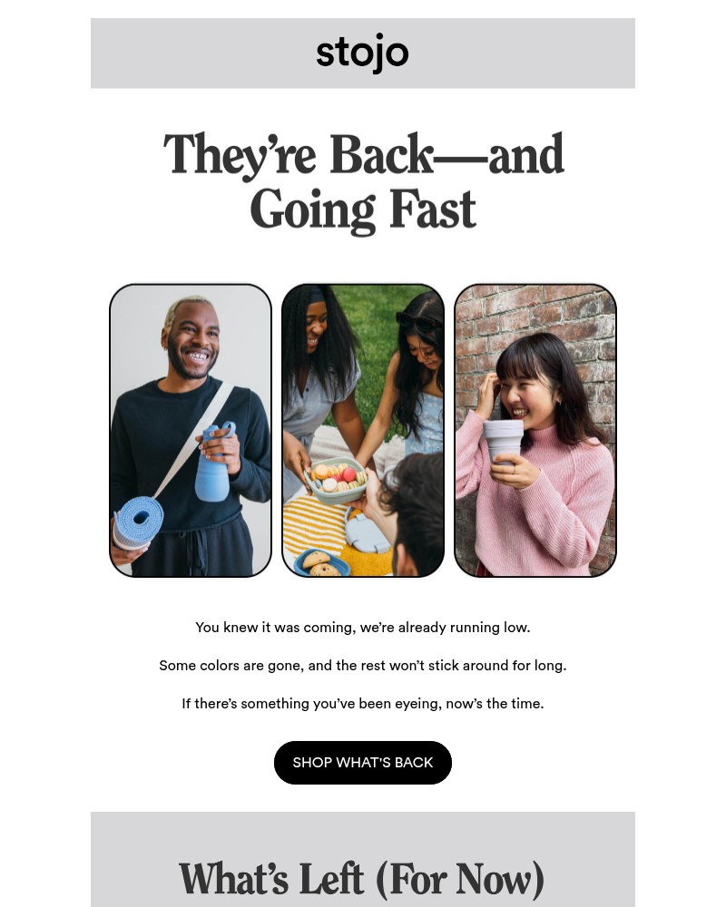 Screenshot of email sent to a Stojo Newsletter subscriber