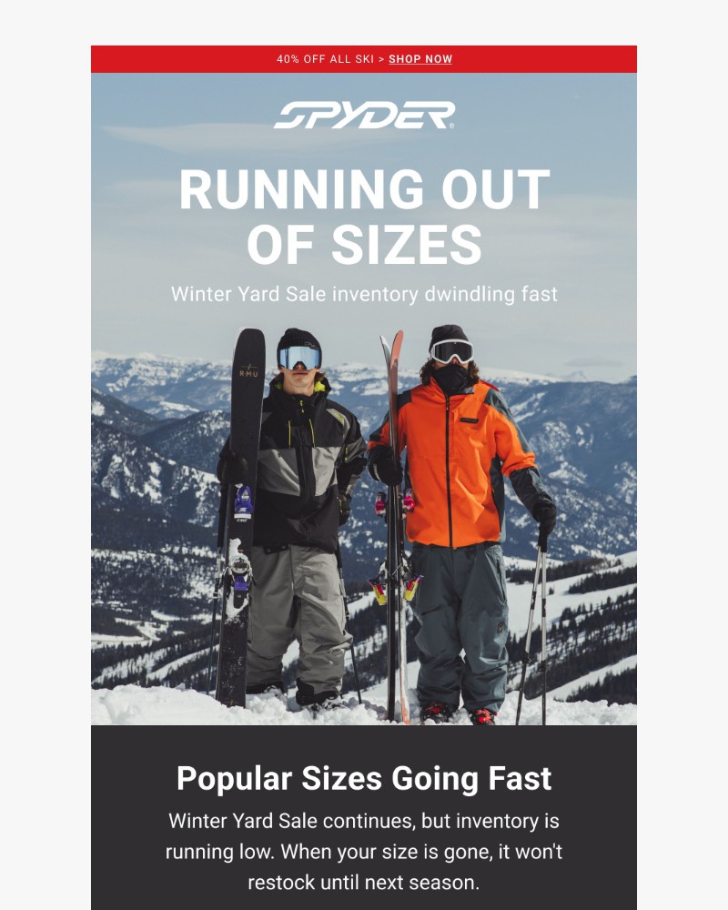 Screenshot of email sent to a Spyder Newsletter subscriber