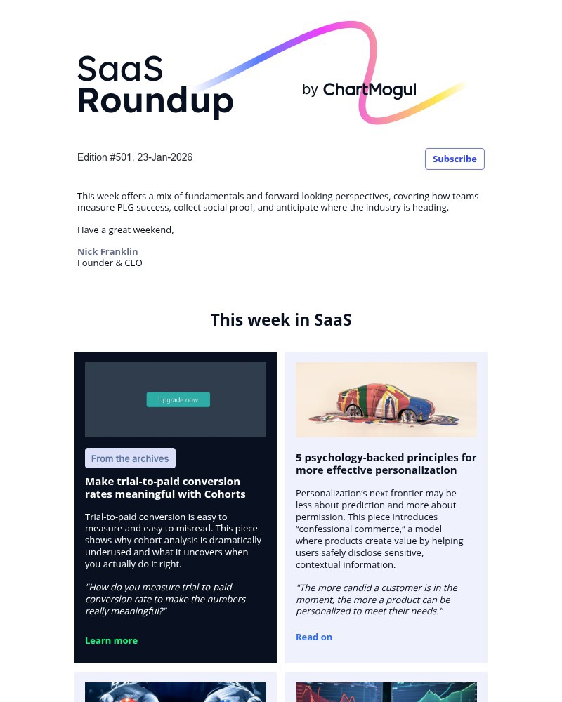Screenshot of email sent to a ChartMogul Registered user